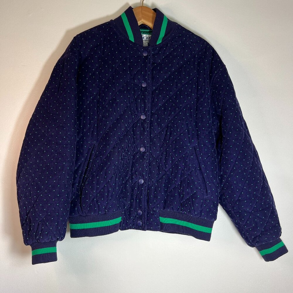 Izod Navy & Green Quilted Bomber Jacket